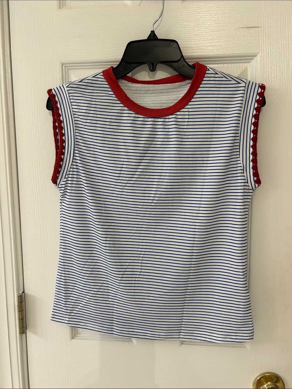 SHEIN Navy & White Striped Tank with Red Trim